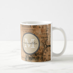 Gammal sönderriven vintagetidningsMonogram Kaffemugg