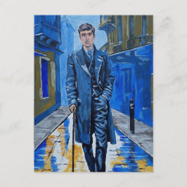 Gammal stad, man, gata, käpp vykort