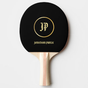 Gammal Stil-text Guld Monogram-Elegant svart Pingisracket
