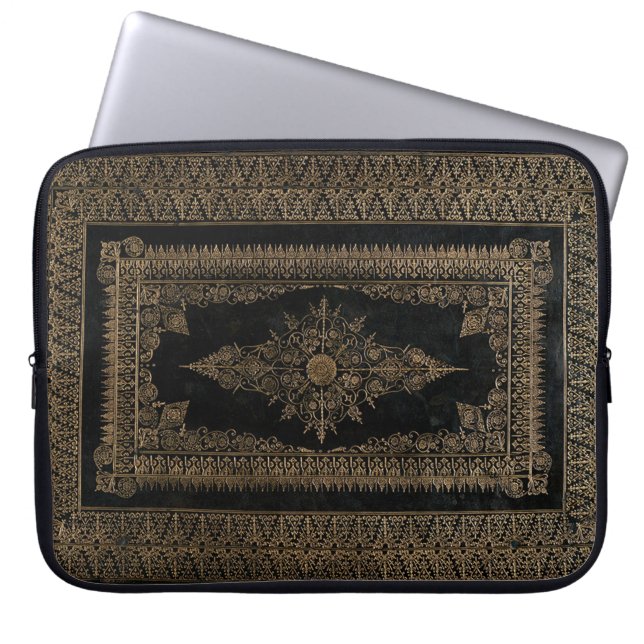 Gammal svart läder och Ro Guld Laptop Sleeve (Framsidan)
