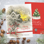 Gammal svart vinterscen, vitt julkort<br><div class="desc">Skicka varmt, nostalgiskt önskemål med detta vackra julkort, med en klassisk svartvit vinter-scenillustration. Utformningen omfattar mysigt inslag som ett snöhus och skorsten, som är perfekt kontrasterat av fet röd typografi. Anpassa enkelt namn, kort-budskapet, typsnitt och färg för en anpassningsbar hälsning. Det här helgdag är också tillgängligt som en digital fil...</div>