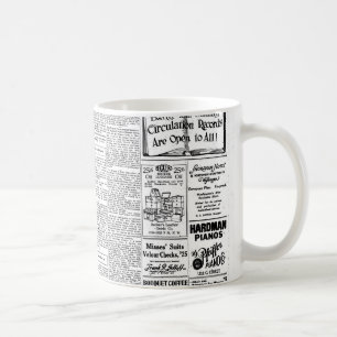 Gammal svart- & vittidning, retro annons för kaffemugg