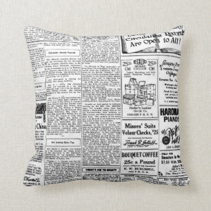 Gammal svart- & vittidning, retro annons för kudde