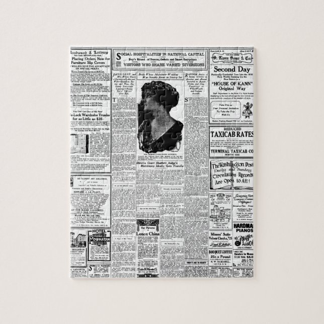 Gammal svart- & vittidning, retro annons för pussel (Vertikal)