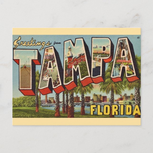 Gammal Tampa Florida Hälsning Vykort (Framsida)