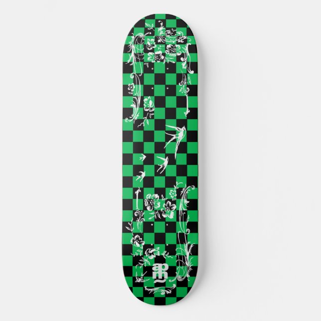 Gammal tatuering Checkboard - grönt & svart Old School Skateboard Bräda 18 Cm (Framsida)
