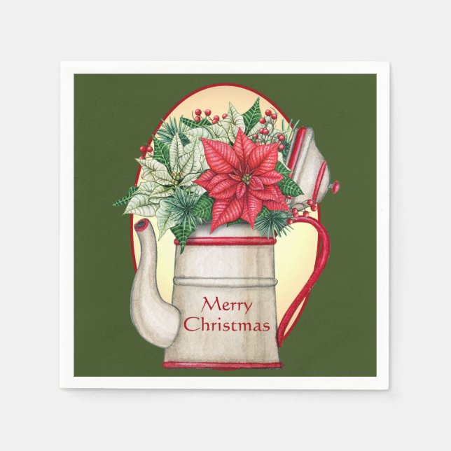 Gammal teburk med poinsettias jul pappersservett (Framsidan)