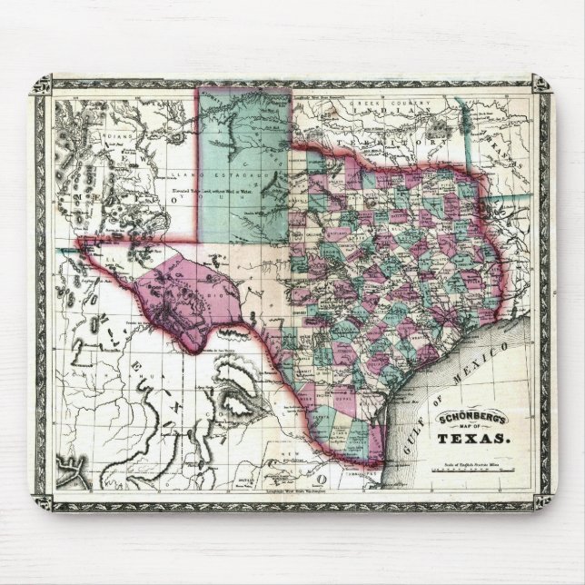 Gammal Texas karta 1866 Musmatta (Framsidan)