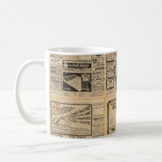 Gammal tidning: vintagens pappra bakgrund. kaffemugg