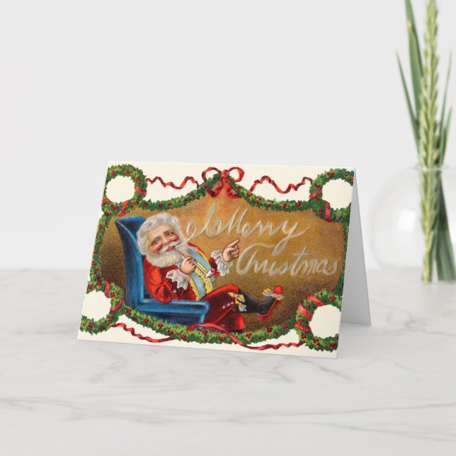 Gammal Time julkort Santa Helgkort (Framsida)