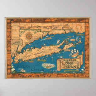 Gammal Time Long Islandkarta Poster