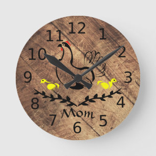 Gammal Timer Mor Hen Line Art Rund Klocka