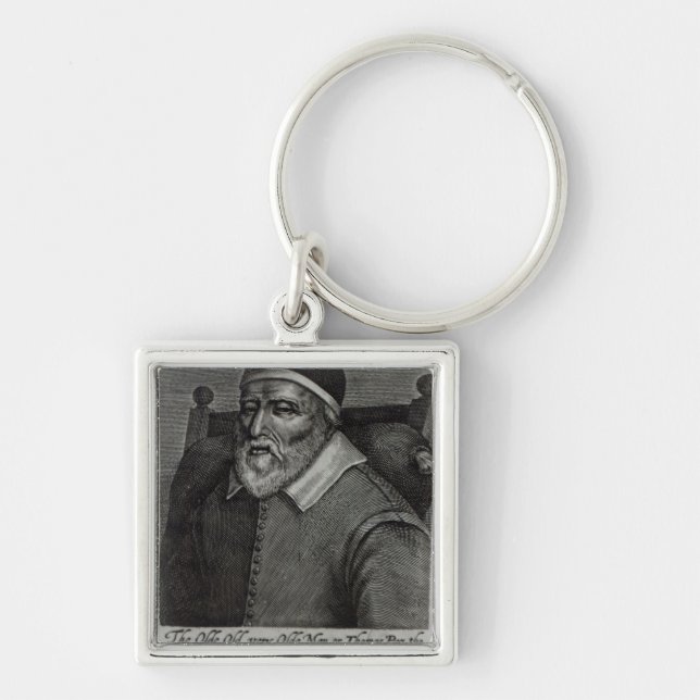 Gammal Tom Parr, 1635 Fyrkantig Silverfärgad Nyckelring (Framsidan)