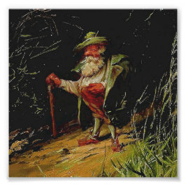 “Gammal tomte med käpp” av Heinrich Shlitt Fototryck