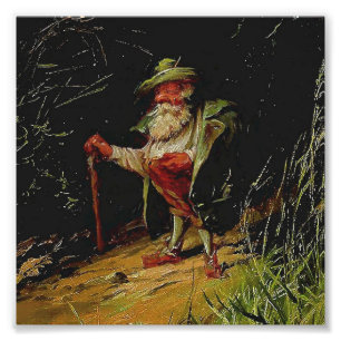 “Gammal tomte med käpp” av Heinrich Shlitt Fototryck