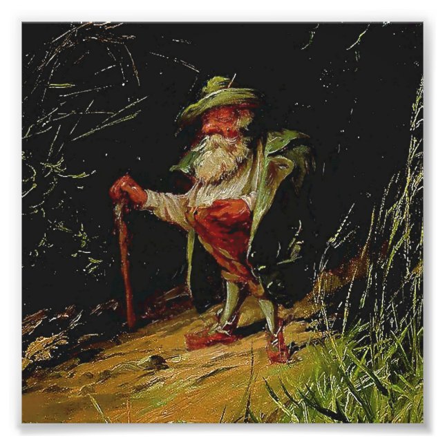 “Gammal tomte med käpp” av Heinrich Shlitt Fototryck (Framsidan)