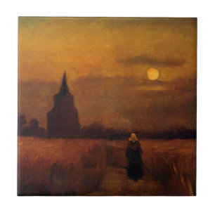 Gammal torn i fält av Vincent van Gogh Kakelplatta