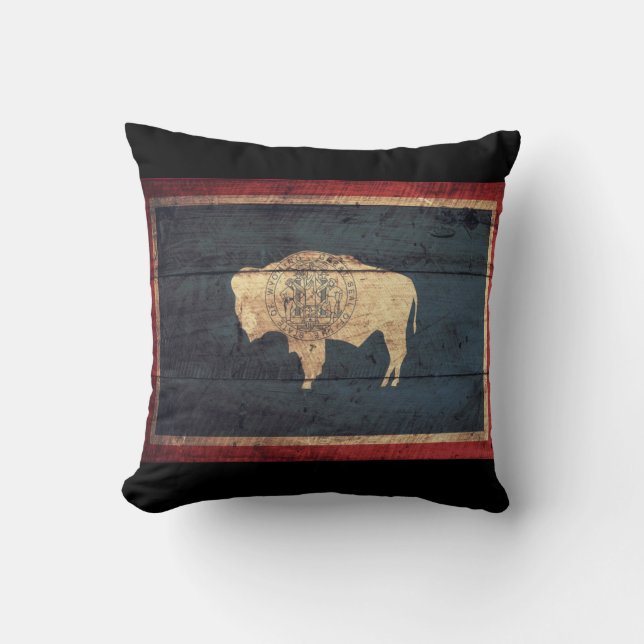 Gammal Trä Wyoming Flagga Kudde (Framsida)