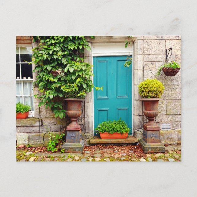 Gammal, traditionell skotsk dörr vykort (Framsida)