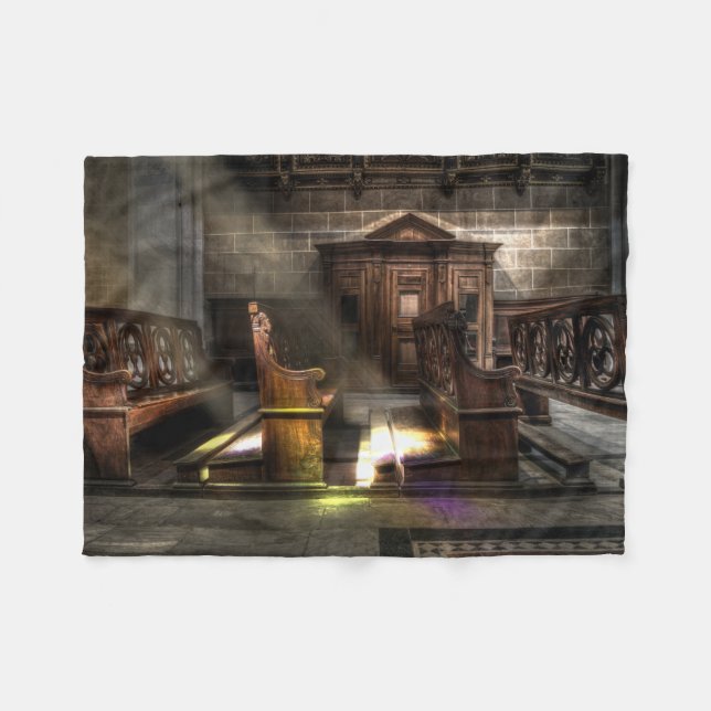 Gammal träkyrka Bench med Kneeler Fleecefilt (Framsidan (Horisontell))