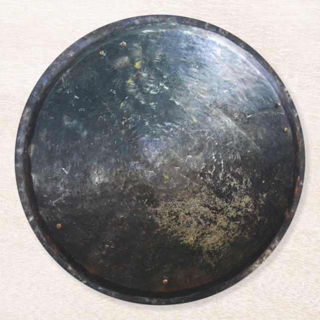 Gammal trojansk sköld bockler escutcheon gla underlägg papper rund (Framsidan)