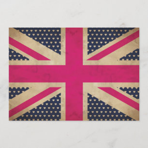 Gammal Union Jack i rosa flagg-inbjudan Inbjudningar