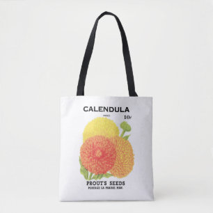 Gammal utsädesskötsel Etikett Konst, Calendula Blo Tygkasse