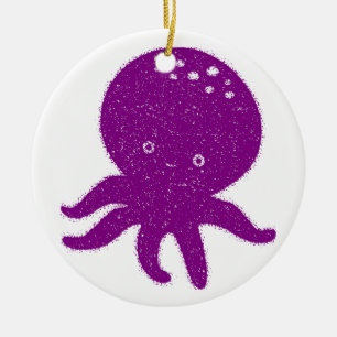 Gammal utskrift av cute Lila Octopus Julgransprydnad Keramik