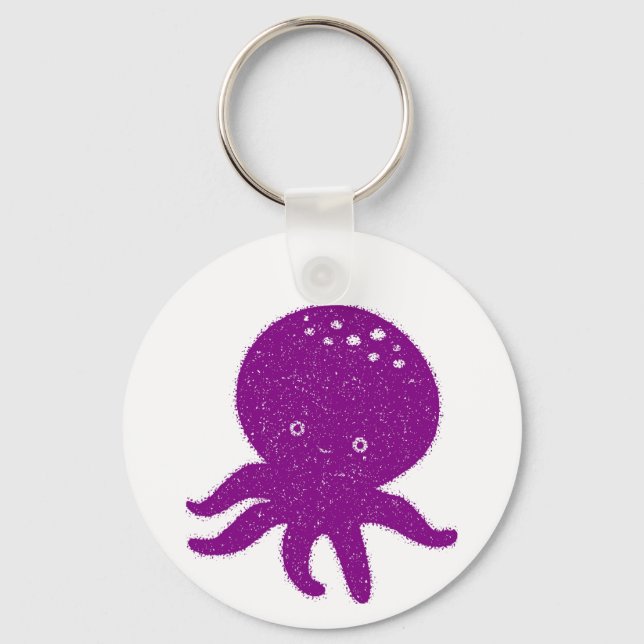 Gammal utskrift av cute Lila Octopus Nyckelring (Framsida)