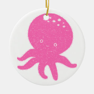 Gammal utskrift av cute Rosa Octopus Julgransprydnad Keramik