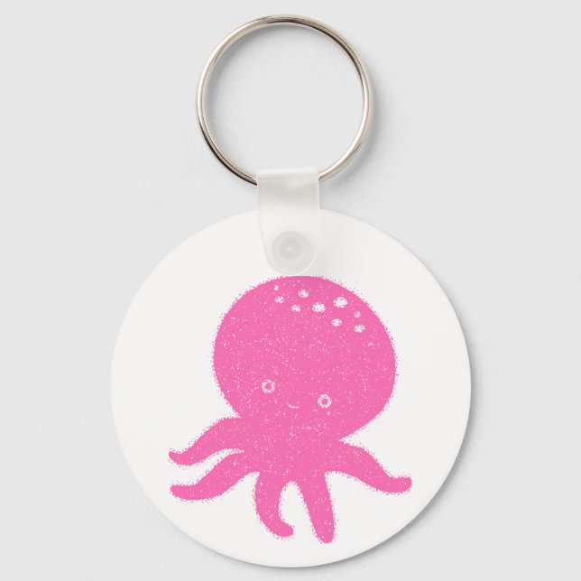 Gammal utskrift av cute Rosa Octopus Nyckelring (Framsida)