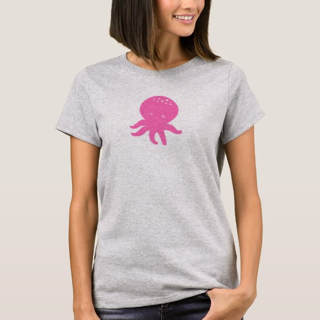 Gammal utskrift av cute Rosa Octopus T Shirt (Framsida)