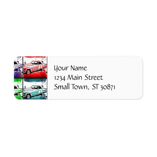 Gammal utskrift av gaffelfärg för klassisk bilpark returadress etikett (Framsidan)