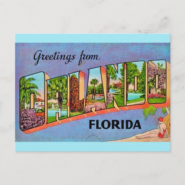Gammal välkomsthälsning vykort från Orlando (Framsida)