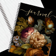 Gammal Värld Mörkt Målad Blommig Journal