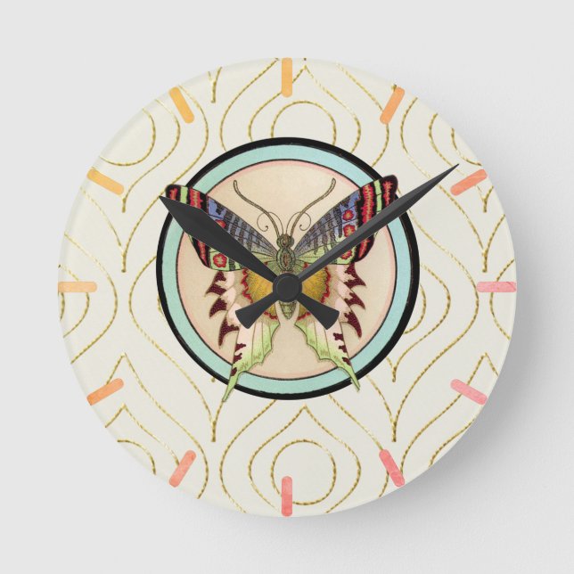 Gammal världsfjäril rund klocka (Framsida)