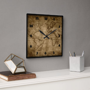 Gammal världskarta - Anpassningsbar klocka