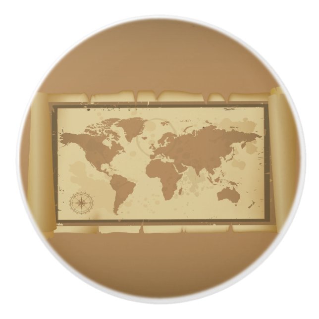 Gammal världskarta keramisk knopp (Framsidan)