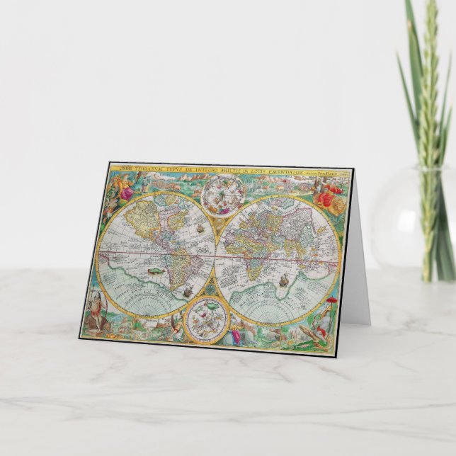 Gammal världskarta med färgad teckning kort (Framsida)