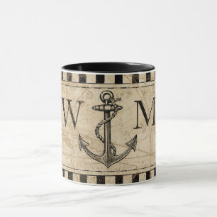 Gammal världskarta Nautical Anchor Monogram Mugg