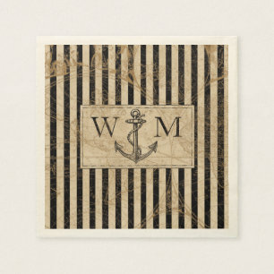 Gammal världskarta Nautical Anchor Monogram Pappersservett