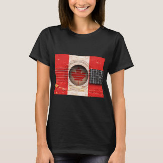 Gammal Vintage Akustisk Gitarr med Kanadensisk Fla T Shirt