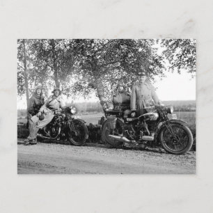 Gammal vintage för motorcyklar, svart och vitt fot vykort