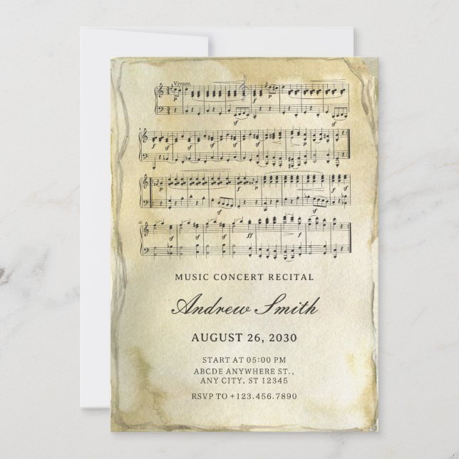 Gammal vintage papper musik noter inbjudningar (Framsida)
