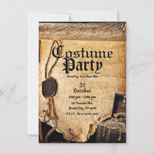 Gammal Vintage Piratskrift Kostym Halloweenfest Inbjudningar
