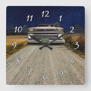 Gammal Vintage Råtta Rod Pickup Lastbil Zombie-för Fyrkantig Klocka