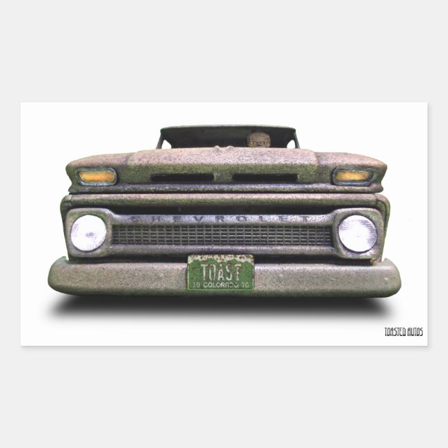 Gammal Vintage Råtta Rod Pickup Lastbil Zombie-för Rektangulärt Klistermärke (Framsida)