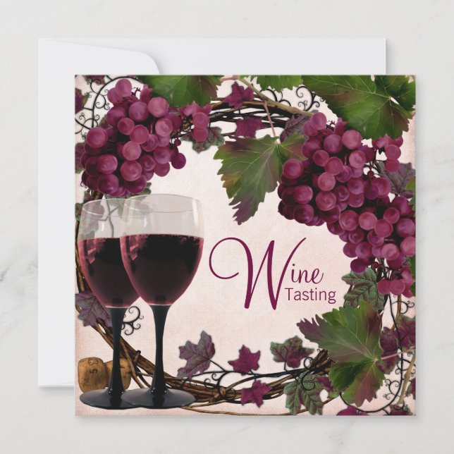 Gammal Vintage Red Grönt Graps Vin Tasting Inbjudningar (Framsida)