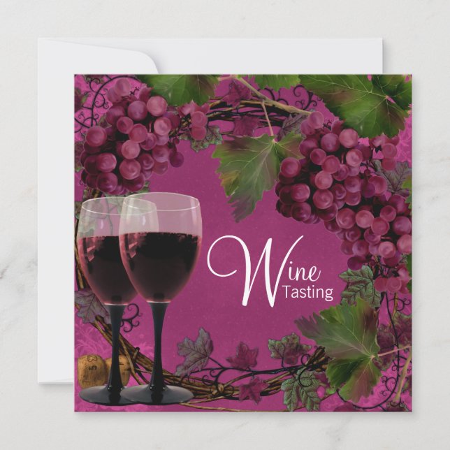 Gammal Vintage Red Grönt Graps Vin Tasting Inbjudningar (Framsida)