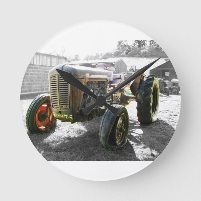 Gammal Vintage Traktormaskiner Rund Klocka (Framsida)